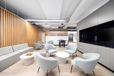 Slatted timber office screening