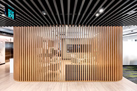 Slatted timber office screen